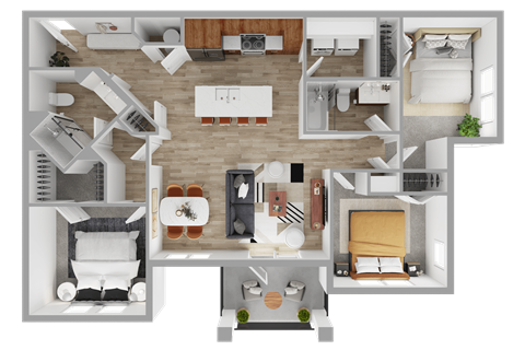 Floor plan for 3 beds, 2 baths, 1229 sqft